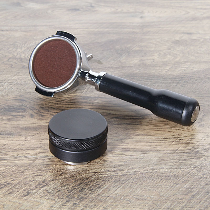 58.35mm Stainless Steel Coffee Tamper, Convex Base Adjustable Four Leaves Powder Hammer Cloth Powder