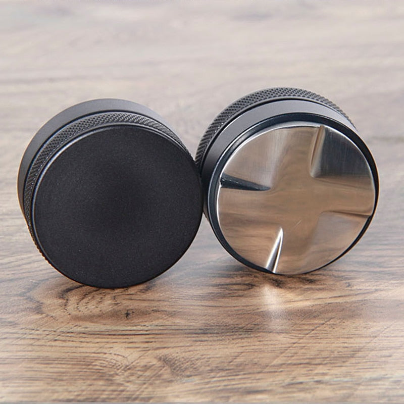 58.35mm Stainless Steel Coffee Tamper, Convex Base Adjustable Four Leaves Powder Hammer Cloth Powder