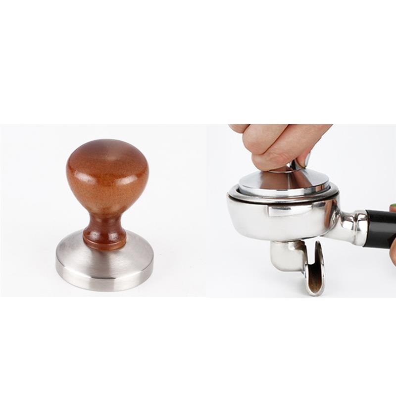 58mm Coffee Tamper Chacate Preto Wooden Tamper Coffee Powder Hammer with 304 Stainless Steel Base