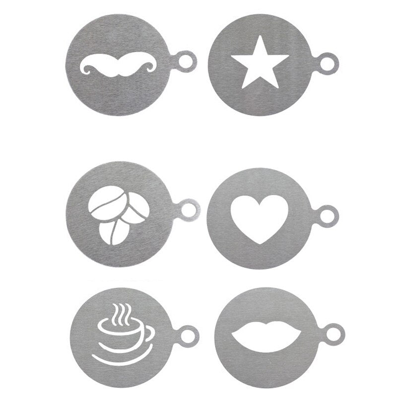 6 pcs/set Stainless Steel Coffee Mold Cappuccino Latte Decorating Tools Milk Cupcake Decoration