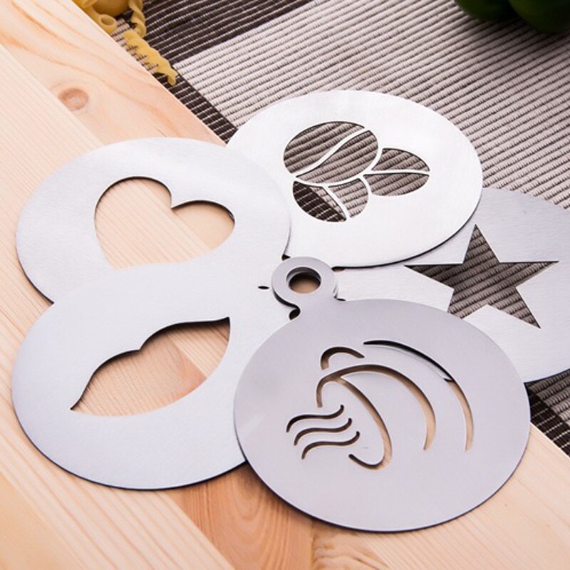 6 pcs/set Stainless Steel Coffee Mold Cappuccino Latte Decorating Tools Milk Cupcake Decoration