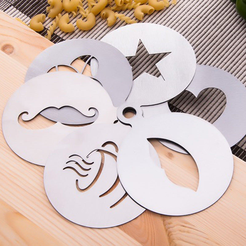 6 pcs/set Stainless Steel Coffee Mold Cappuccino Latte Decorating Tools Milk Cupcake Decoration