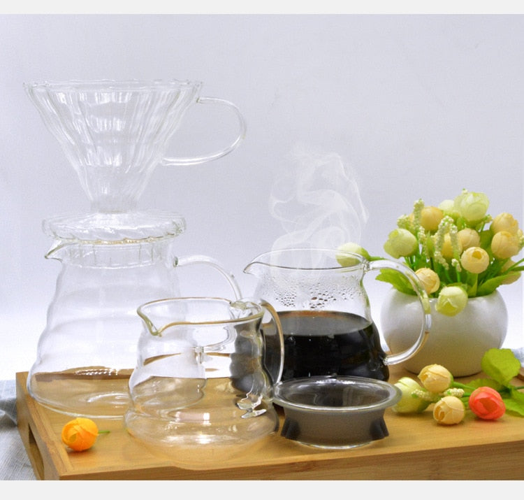 600ML Glass Coffee Dripper and Pot Set  for Hario style V60 Glass Coffee Filter   Reusable Coffee