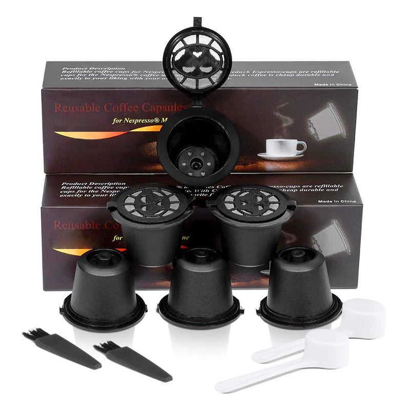 6pcs/lot Coffee Filter Espresso Reusable Refillable Coffee Capsule Filters for Nespresso with Spoon Brush