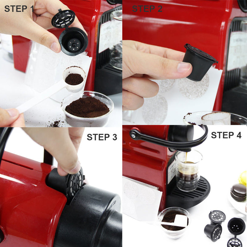 6pcs/lot Coffee Filter Espresso Reusable Refillable Coffee Capsule Filters for Nespresso with Spoon Brush