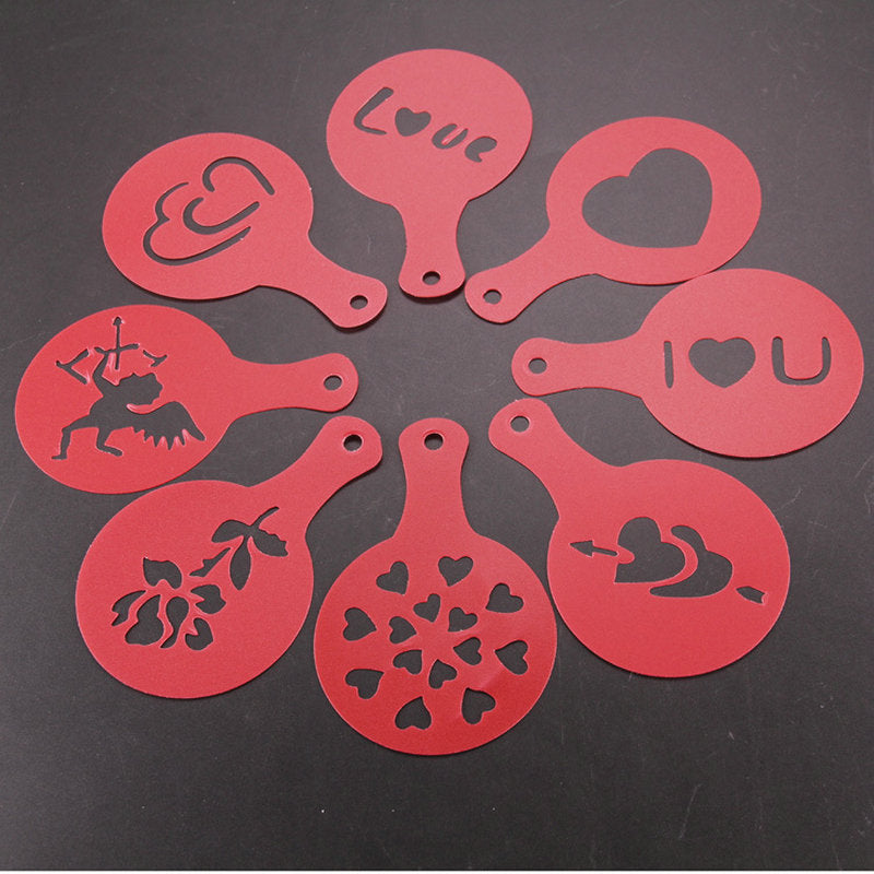 8pcs/set Christmas Valentine's Day Coffee Stencil Cookie Cappuccino Latte Barista Art Mold Cafe