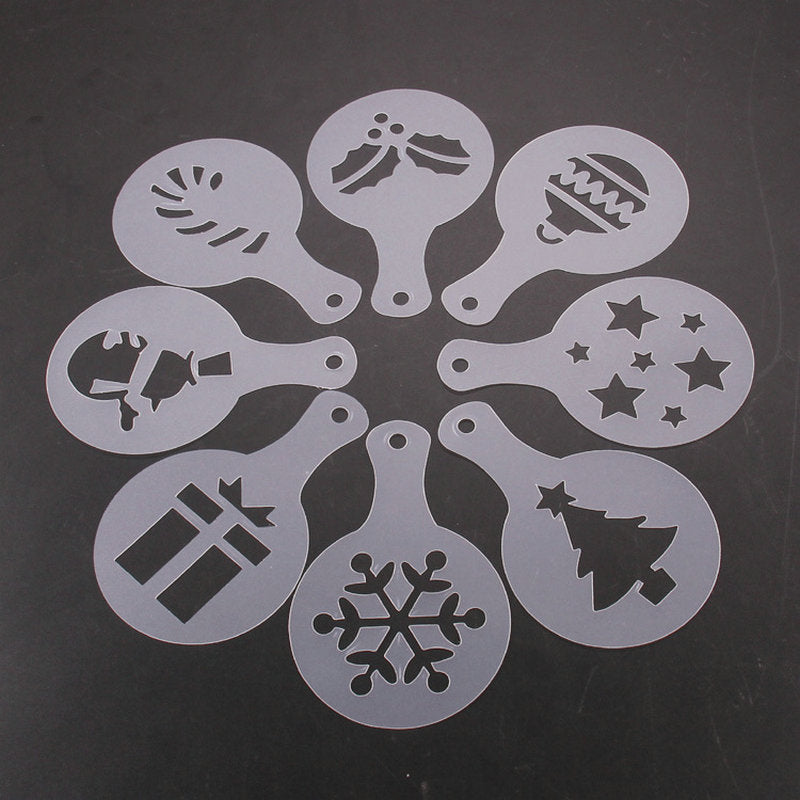 8pcs/set Christmas Valentine's Day Coffee Stencil Cookie Cappuccino Latte Barista Art Mold Cafe