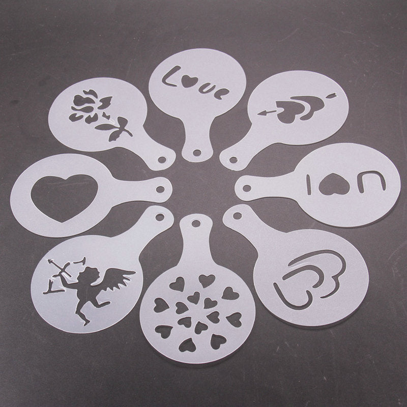 8pcs/set Christmas Valentine's Day Coffee Stencil Cookie Cappuccino Latte Barista Art Mold Cafe