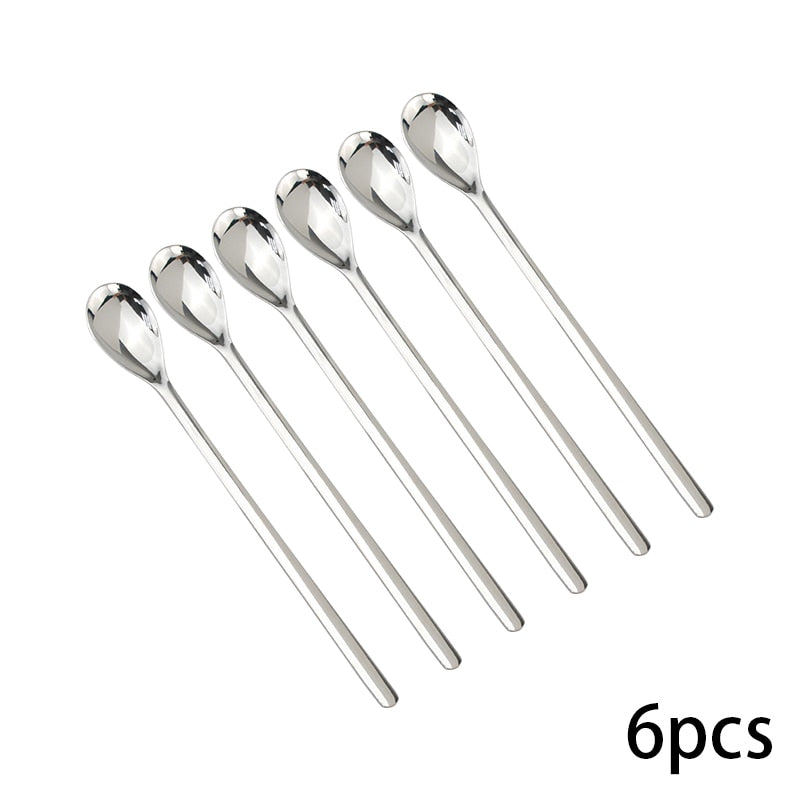 9'' 304 Stainless Steel Teaspoon Long Handled Drink Coffee Scoop Honey Dessert Fruit Juice Mixing