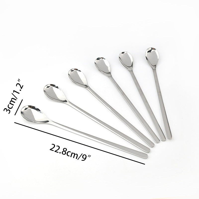 9'' 304 Stainless Steel Teaspoon Long Handled Drink Coffee Scoop Honey Dessert Fruit Juice Mixing