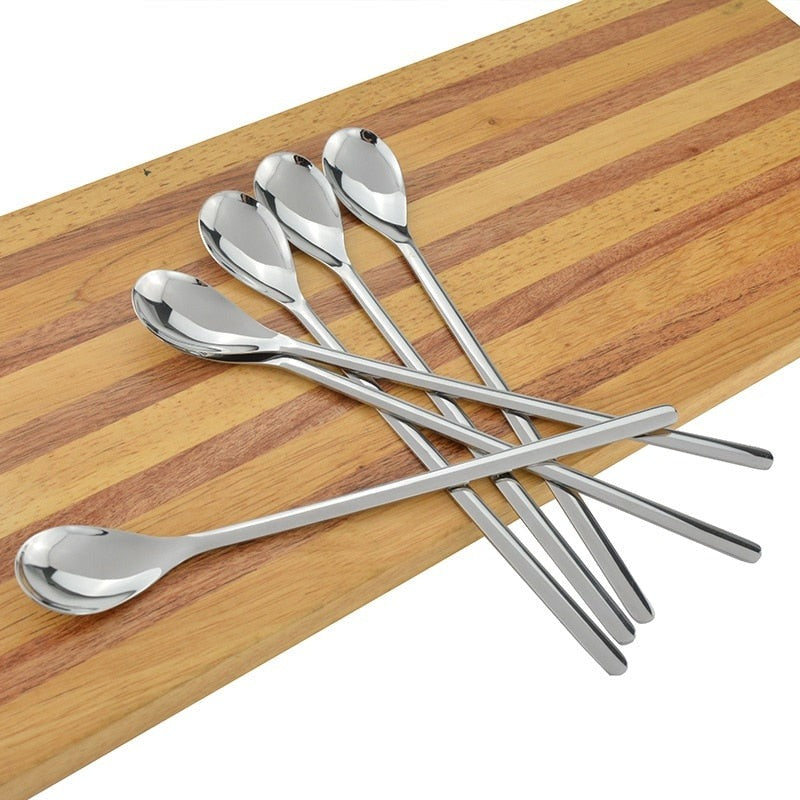 9'' 304 Stainless Steel Teaspoon Long Handled Drink Coffee Scoop Honey Dessert Fruit Juice Mixing