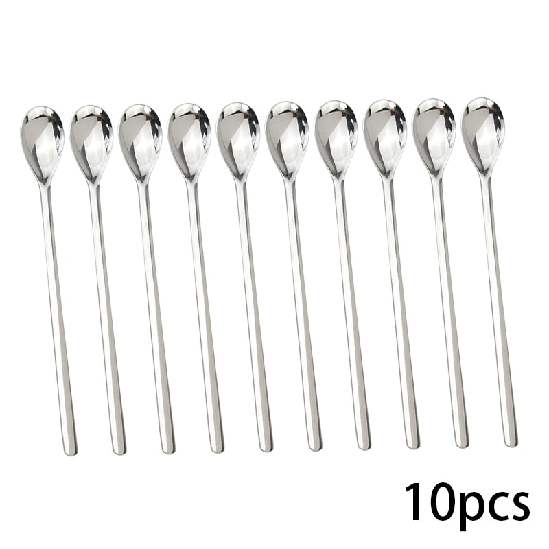 9'' 304 Stainless Steel Teaspoon Long Handled Drink Coffee Scoop Honey Dessert Fruit Juice Mixing