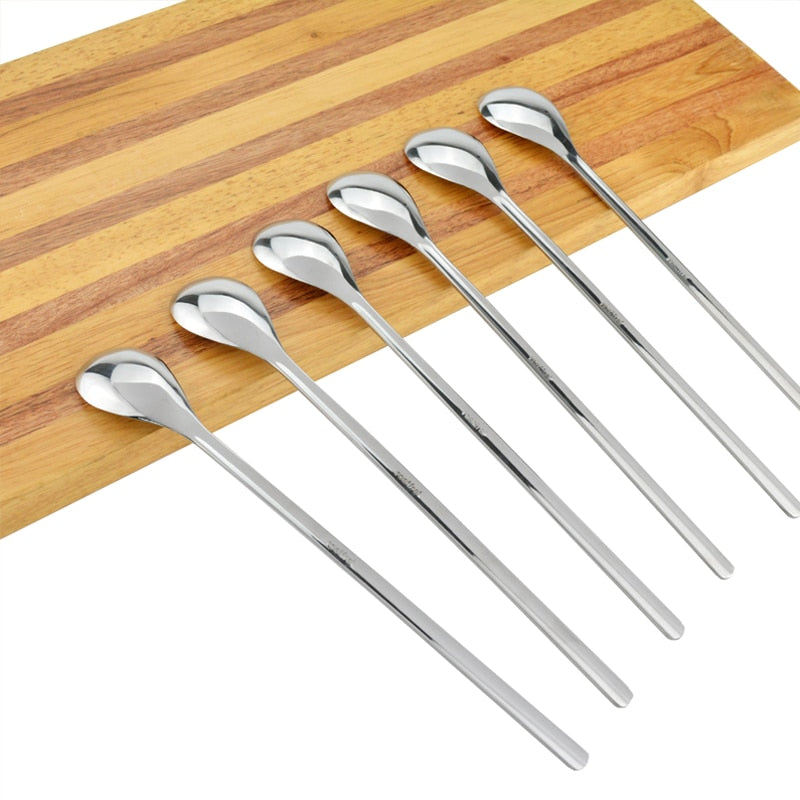 9'' 304 Stainless Steel Teaspoon Long Handled Drink Coffee Scoop Honey Dessert Fruit Juice Mixing