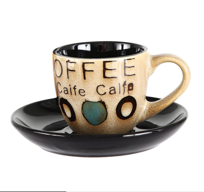 90ml Espresso Coffee Cup Saucer Set Creative Hand-painted Trumpet Small Capacity Mini Latte Coffee