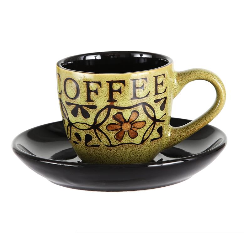 90ml Espresso Coffee Cup Saucer Set Creative Hand-painted Trumpet Small Capacity Mini Latte Coffee