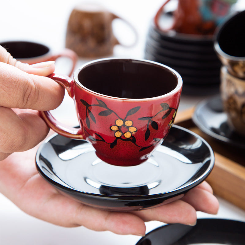 90ml Espresso Coffee Cup Saucer Set Creative Hand-painted Trumpet Small Capacity Mini Latte Coffee