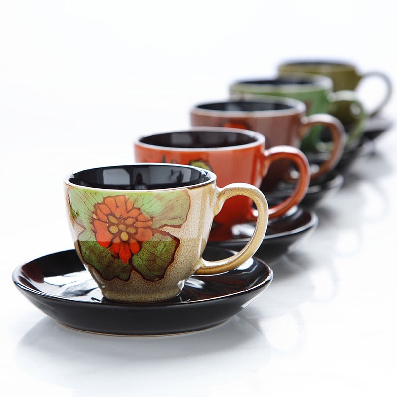 90ml Espresso Coffee Cup Saucer Set Creative Hand-painted Trumpet Small Capacity Mini Latte Coffee