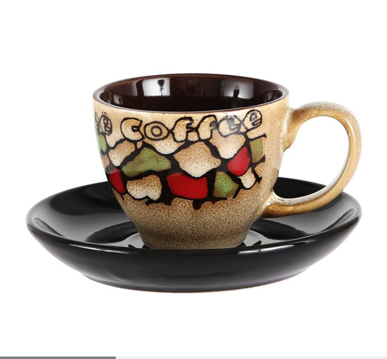 90ml Espresso Coffee Cup Saucer Set Creative Hand-painted Trumpet Small Capacity Mini Latte Coffee