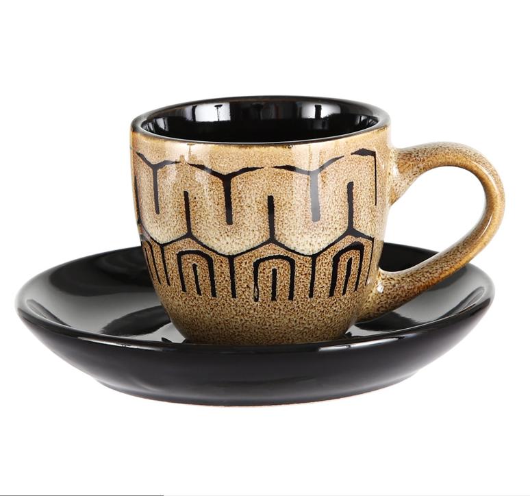 90ml Espresso Coffee Cup Saucer Set Creative Hand-painted Trumpet Small Capacity Mini Latte Coffee