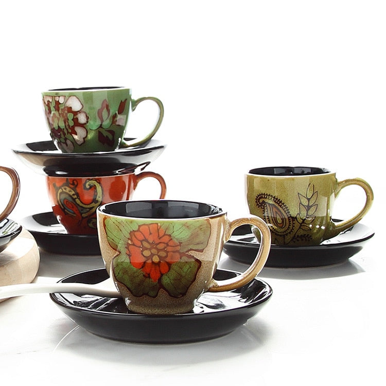 90ml Espresso Coffee Cup Saucer Set Creative Hand-painted Trumpet Small Capacity Mini Latte Coffee