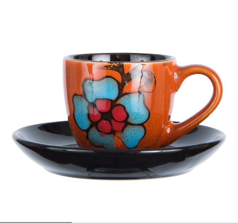 90ml Espresso Coffee Cup Saucer Set Creative Hand-painted Trumpet Small Capacity Mini Latte Coffee