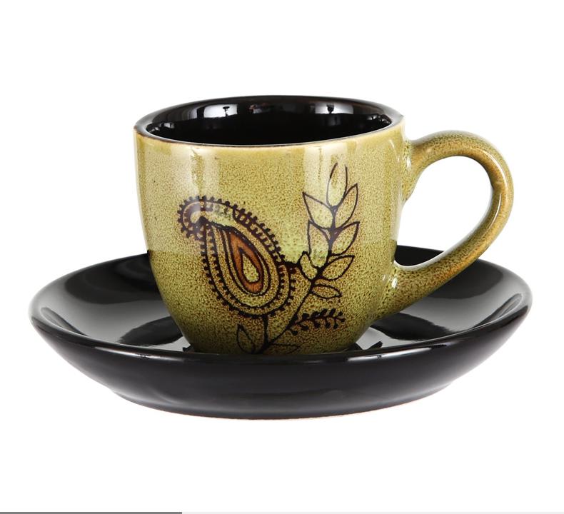 90ml Espresso Coffee Cup Saucer Set Creative Hand-painted Trumpet Small Capacity Mini Latte Coffee