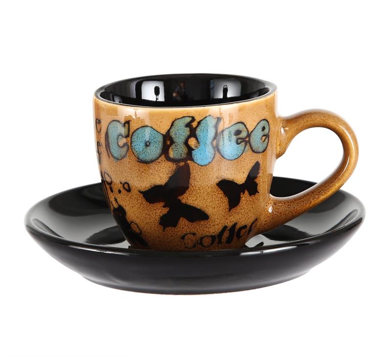 90ml Espresso Coffee Cup Saucer Set Creative Hand-painted Trumpet Small Capacity Mini Latte Coffee