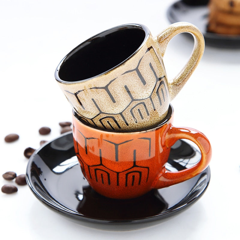 90ml Espresso Coffee Cup Saucer Set Creative Hand-painted Trumpet Small Capacity Mini Latte Coffee