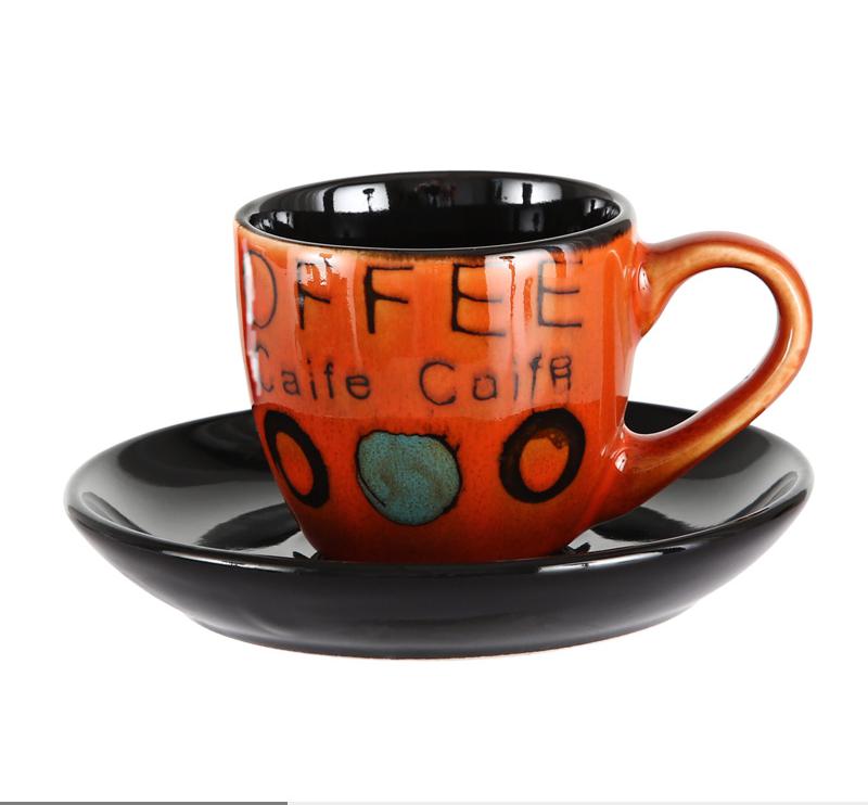 90ml Espresso Coffee Cup Saucer Set Creative Hand-painted Trumpet Small Capacity Mini Latte Coffee
