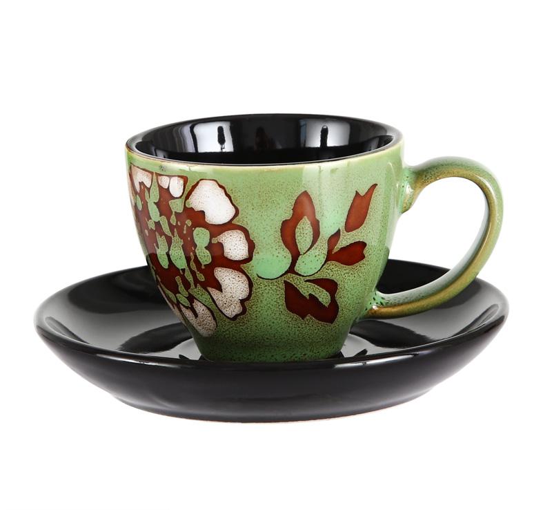 90ml Espresso Coffee Cup Saucer Set Creative Hand-painted Trumpet Small Capacity Mini Latte Coffee