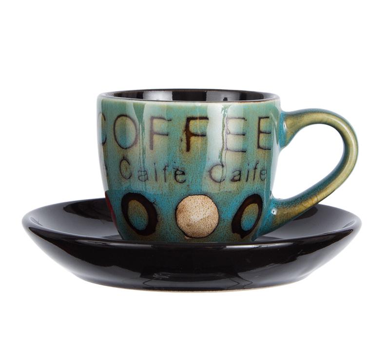 90ml Espresso Coffee Cup Saucer Set Creative Hand-painted Trumpet Small Capacity Mini Latte Coffee