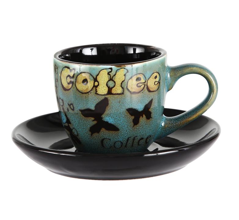 90ml Espresso Coffee Cup Saucer Set Creative Hand-painted Trumpet Small Capacity Mini Latte Coffee