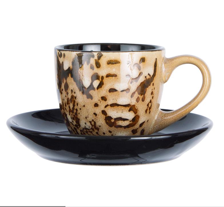 90ml Espresso Coffee Cup Saucer Set Creative Hand-painted Trumpet Small Capacity Mini Latte Coffee