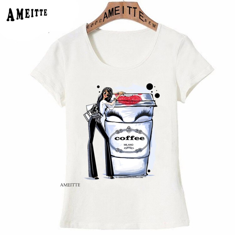 A girls best friend Coffee Print T-Shirt Summer Women t-shirt Lovely Girl Tops Fashion illustration Ladies Tees
