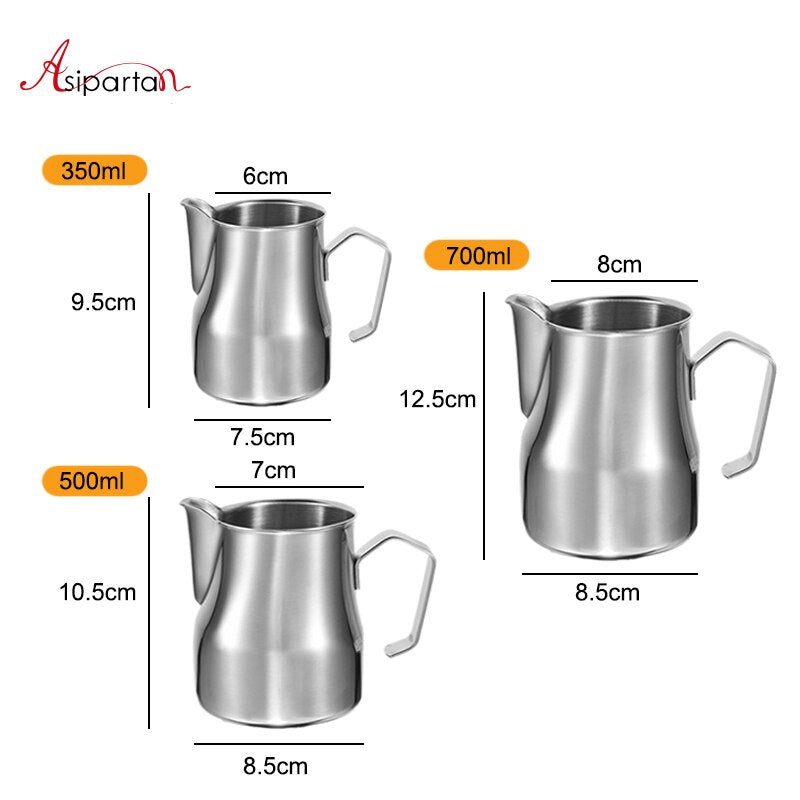 Asipartan Stainless Steel Milk Frothing Jug Espresso Coffee Pitcher Cup 350/500/750ml Cappuccino
