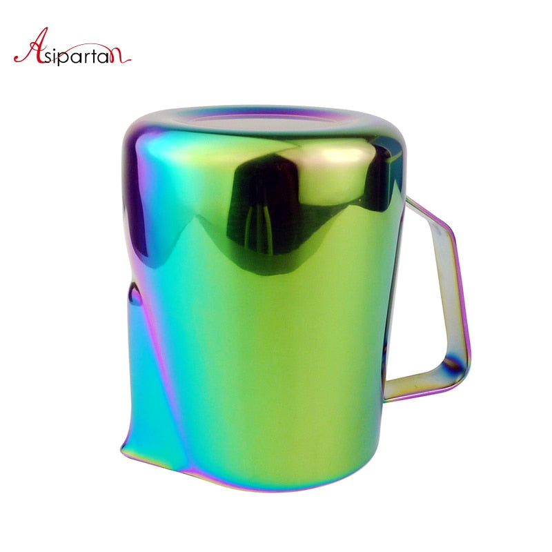 Asipartan Stainless Steel Milk Frothing Jug Espresso Coffee Pitcher Cup Colorful Cappuccino Art Pull