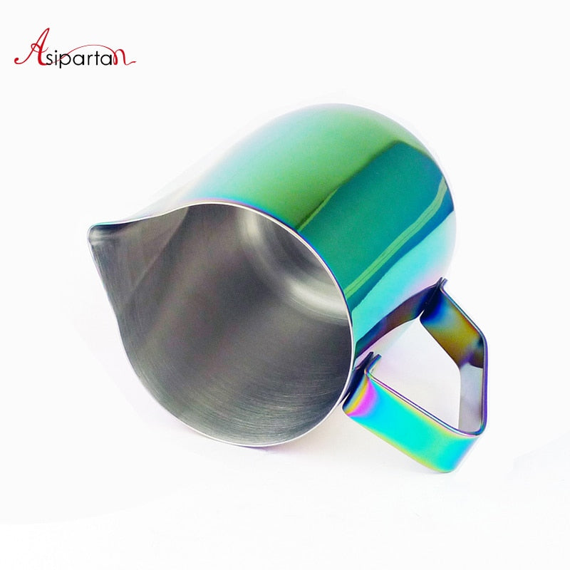 Asipartan Stainless Steel Milk Frothing Jug Espresso Coffee Pitcher Cup Colorful Cappuccino Art Pull
