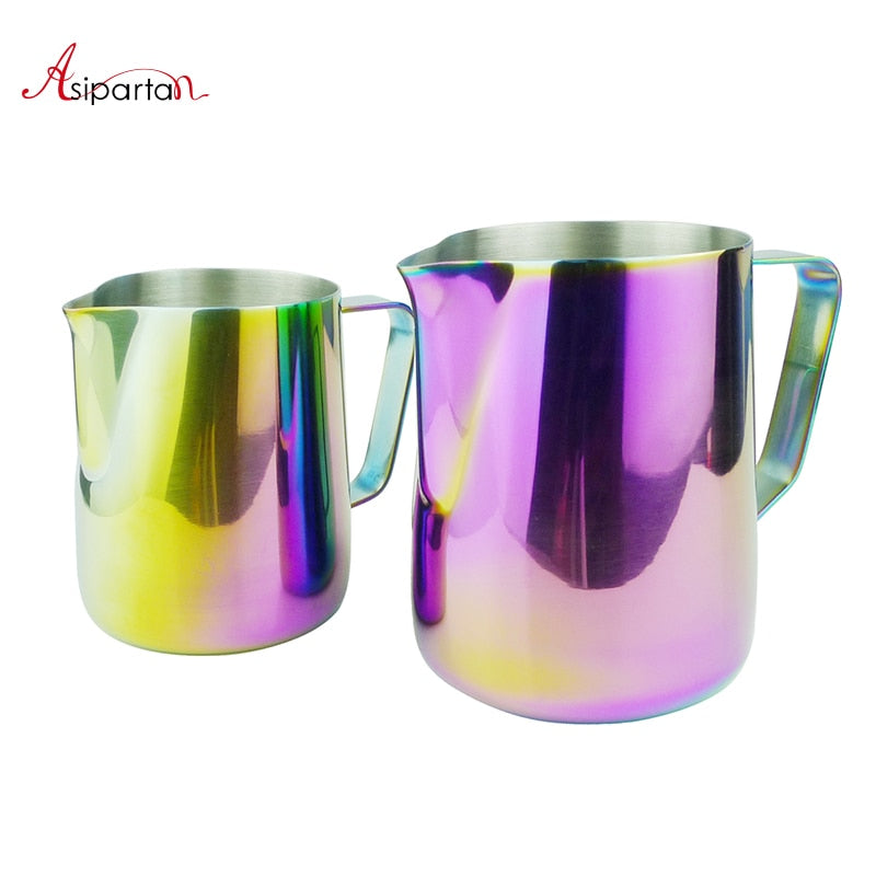 Asipartan Stainless Steel Milk Frothing Jug Espresso Coffee Pitcher Cup Colorful Cappuccino Art Pull