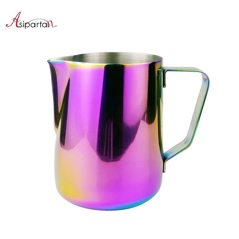 Asipartan Stainless Steel Milk Frothing Jug Espresso Coffee Pitcher Cup Colorful Cappuccino Art Pull