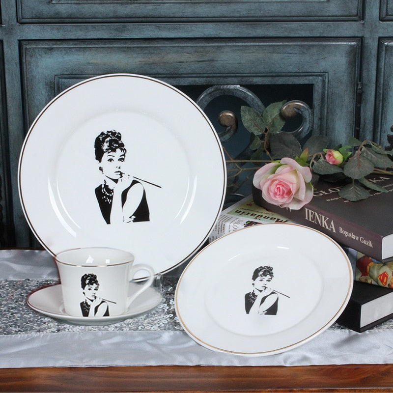Audrey Hepburn Printing Cups Saucers British Classical Dish Ceramics Cup Phnom Penh Free Combination
