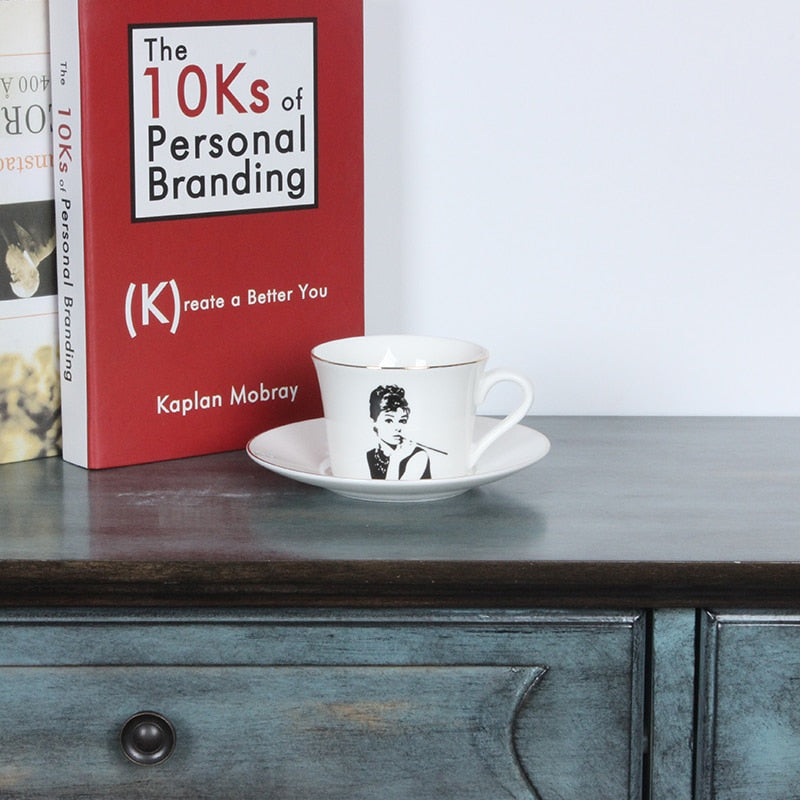 Audrey Hepburn Printing Cups Saucers British Classical Dish Ceramics Cup Phnom Penh Free Combination