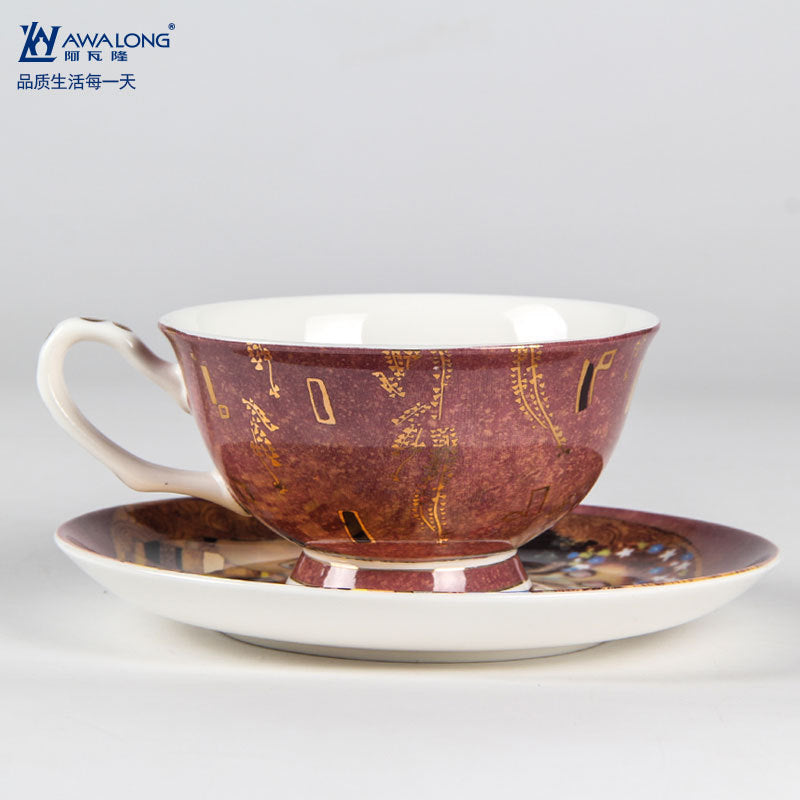 Austria Paintings Kiss Painting Coffee Cups&Saucers Creative Quality Bone China Tea Cup Set