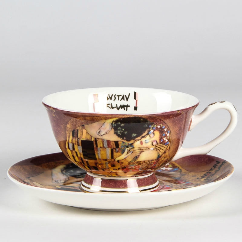 Austria Paintings Kiss Painting Coffee Cups&Saucers Creative Quality Bone China Tea Cup Set