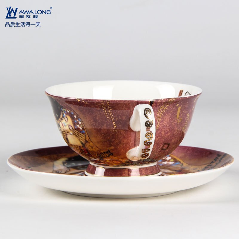 Austria Paintings Kiss Painting Coffee Cups&Saucers Creative Quality Bone China Tea Cup Set