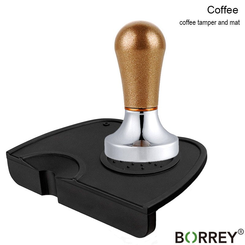 BORREY Stainless Steel Coffee Tamper 57mm Coffee Powder Hammer Flat Silicone Coffee Tamper Holder