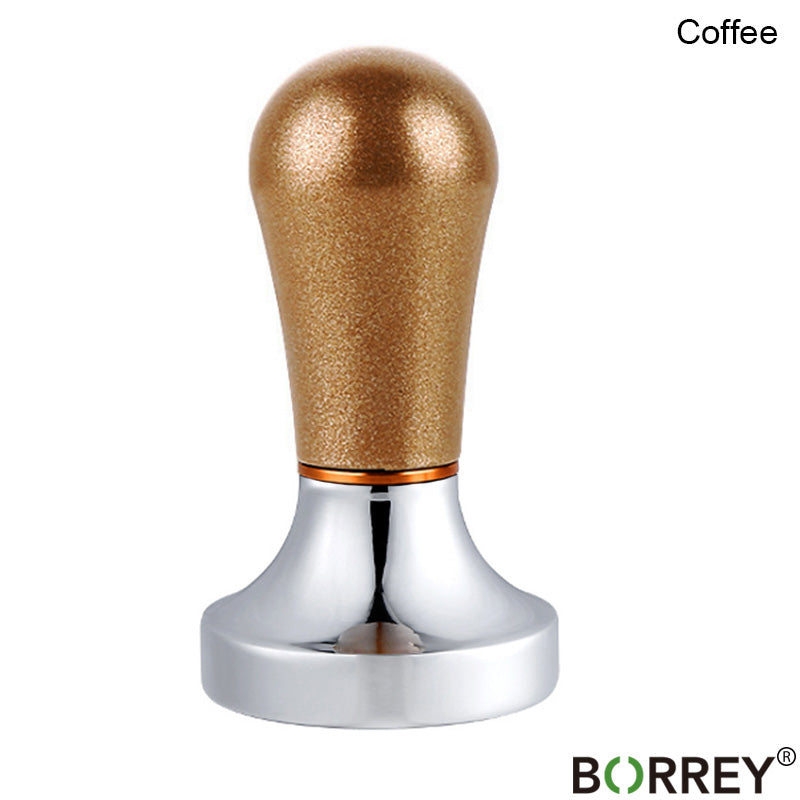 BORREY Stainless Steel Coffee Tamper 57mm Coffee Powder Hammer Flat Silicone Coffee Tamper Holder