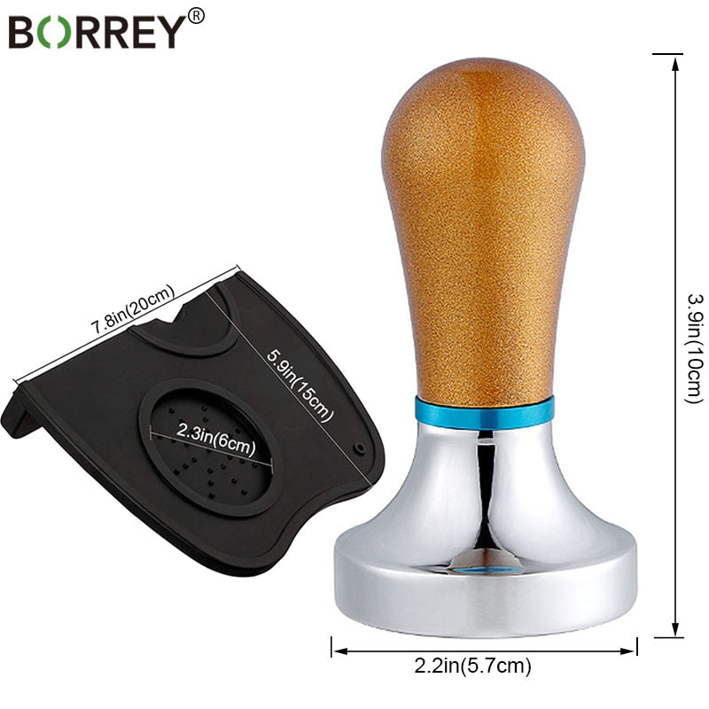 BORREY Stainless Steel Coffee Tamper 57mm Coffee Powder Hammer Flat Silicone Coffee Tamper Holder