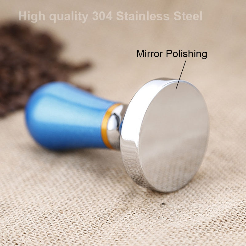 BORREY Stainless Steel Coffee Tamper 57mm Coffee Powder Hammer Flat Silicone Coffee Tamper Holder