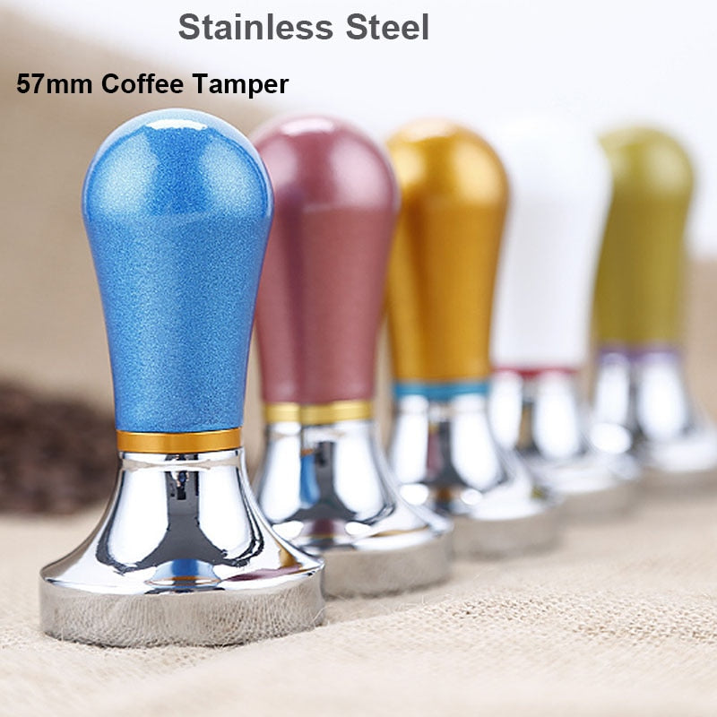 BORREY Stainless Steel Coffee Tamper 57mm Coffee Powder Hammer Flat Silicone Coffee Tamper Holder