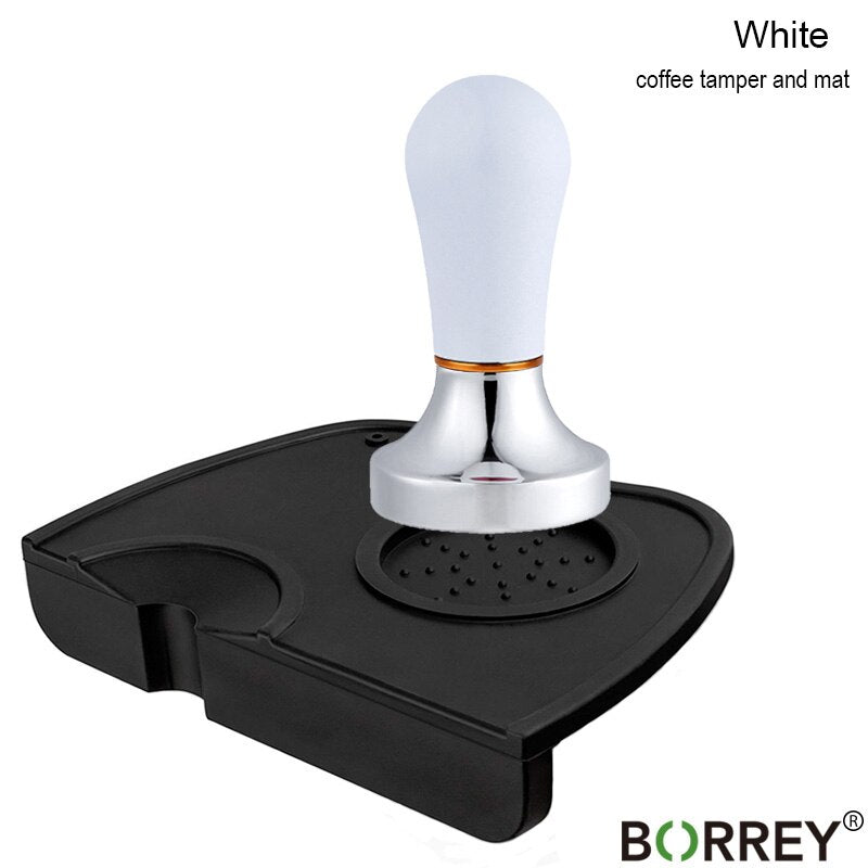 BORREY Stainless Steel Coffee Tamper 57mm Coffee Powder Hammer Flat Silicone Coffee Tamper Holder